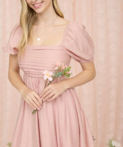 Alternative view of Pleated Top Puff Sleeve Mini Dress - Dusty Peach