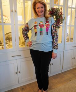 Alternative view of Multicolor Sequin Long Sleeve Light Blue Nutcracker Top