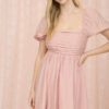 Pleated Top Puff Sleeve Mini Dress - Dusty Peach