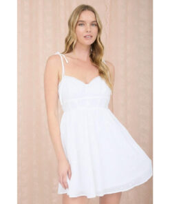 Floral Embroidery Tie Strap Mini Dress - White
