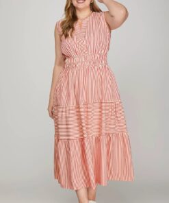Beautiful Day Sleeveless Striped Midi Dress - Red