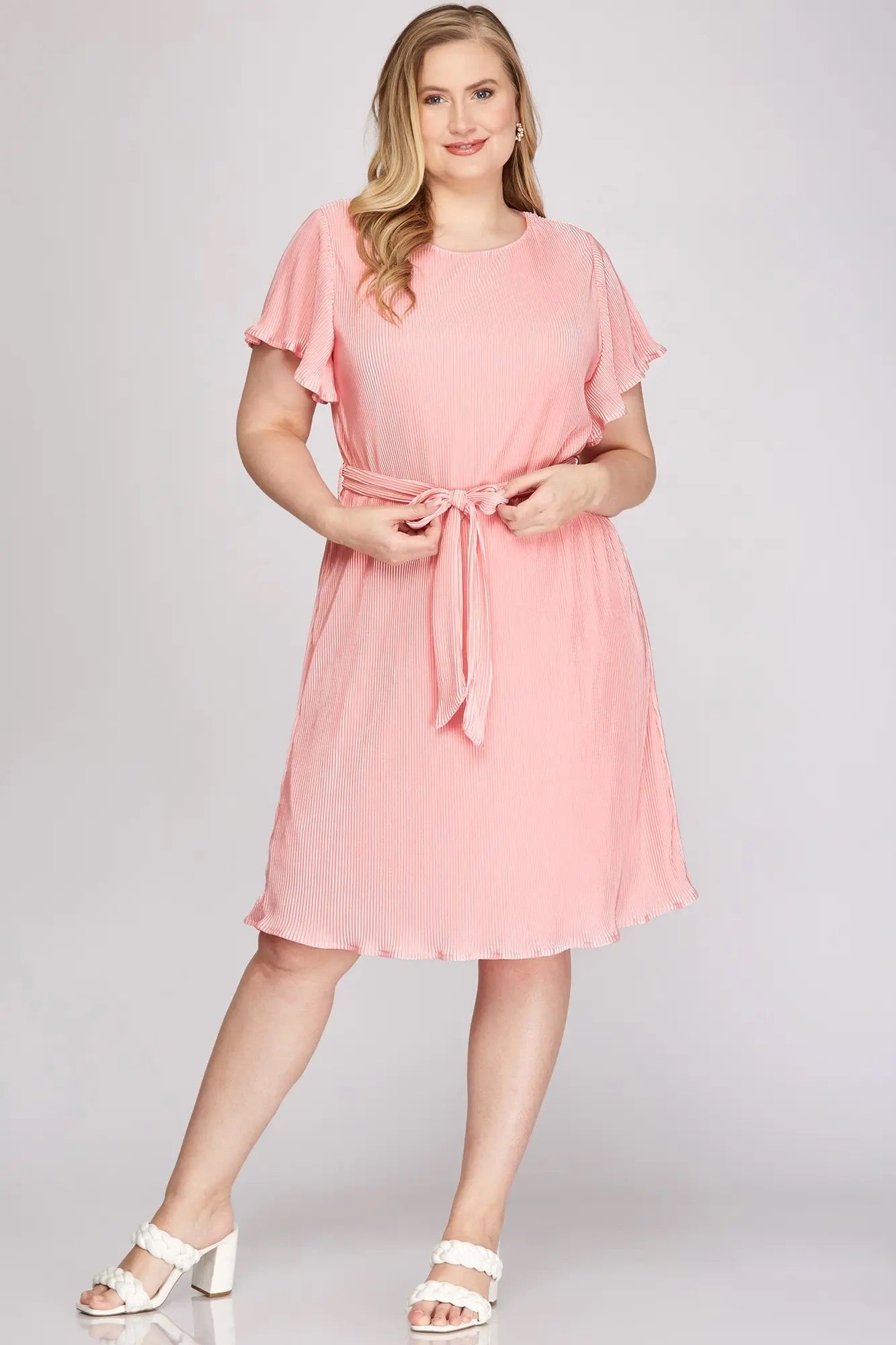 Baby Pink Flutter Sleeve Dress