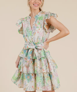 Green Multicolor Ruffle Mini Dress - Curvy