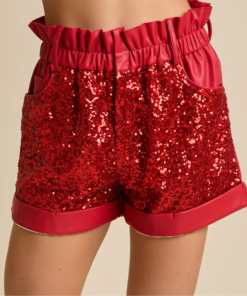 Alternative view of Red Leather and Sequin Paper Bag Shorts