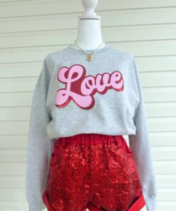 Red Leather and Sequin Paper Bag Shorts