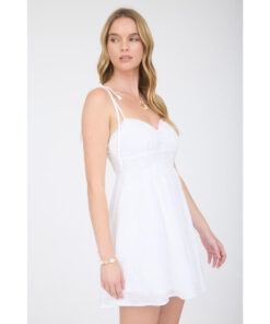 Alternative view of Floral Embroidery Tie Strap Mini Dress - White