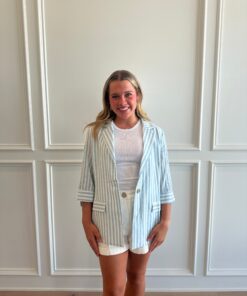 Striped 3/4 Sleeve Linen Jacket