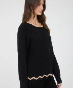 Alternative view of Black Sweater With Scallop Edge Details