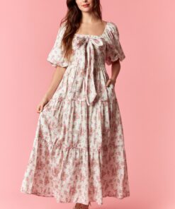 Marie Floral Printed Smocked Bow Front Dress