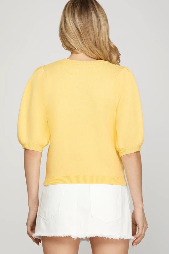 Stay Sweet Sweater Top - Yellow - Image 2