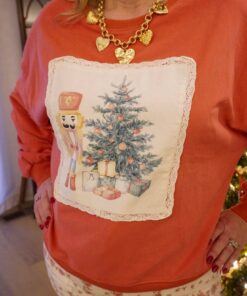 Alternative view of Vintage Christmas Sweatshirt With Printed Corduroy Patch And Lace Details
