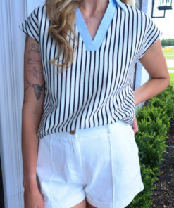 The Madeline Top - Ivory/Blue