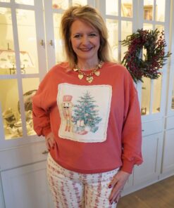 Vintage Christmas Sweatshirt With Printed Corduroy Patch And Lace Details