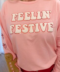 Alternative view of “Feeling Festive” Pink Top With Embroidered Sleeves