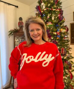 Alternative view of “Jolly” Embroidered Red Sweater
