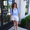 Grandmillennial Puff Sleeve Top - Blue/White