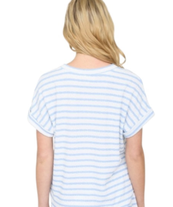 Alternative view of Short Sleeve Textured Striped Knit Set - Blue/White